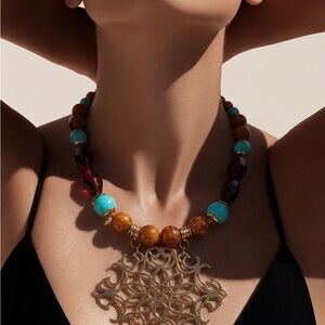 Ben-Amun Turquoise and Brown Statement Necklace